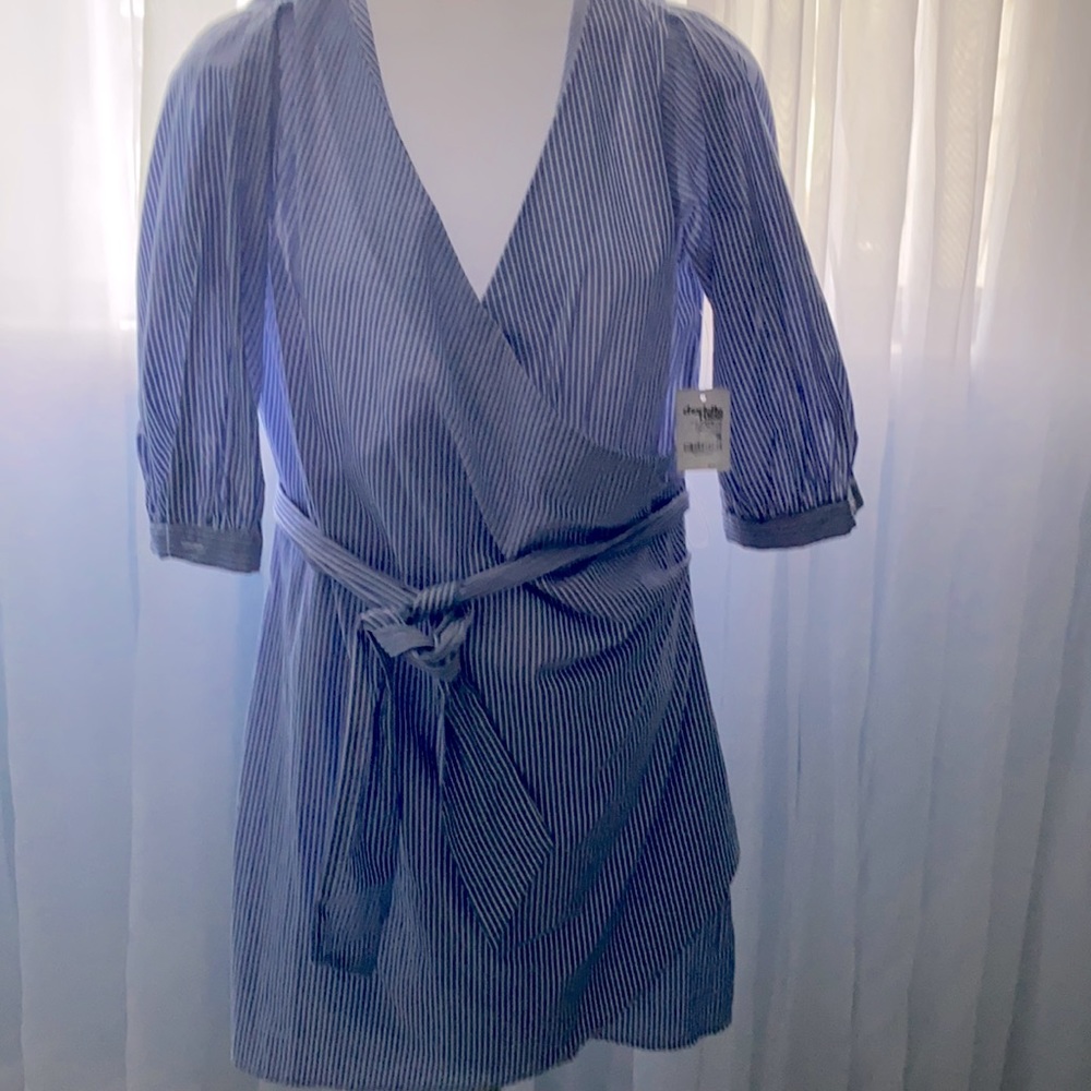 Blue and white striped shirt dress